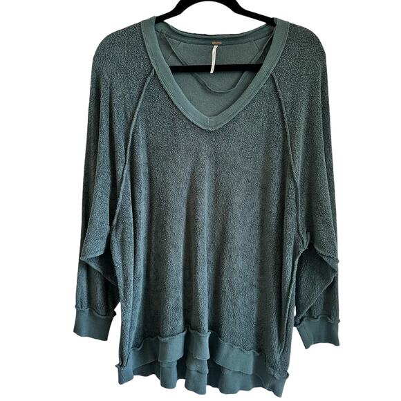 NWOT-Free People Take It Off Textured Pullover Sweatshirt Teal Size:XS OVERSIZED - Picture 2 of 5